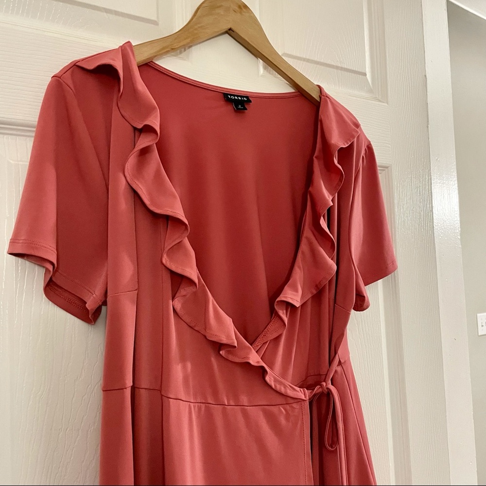 TORRID Rose Pink Knit Ruffle Tie Top Plus Size Dress Blouse Size 2X - Picture 5 of 6